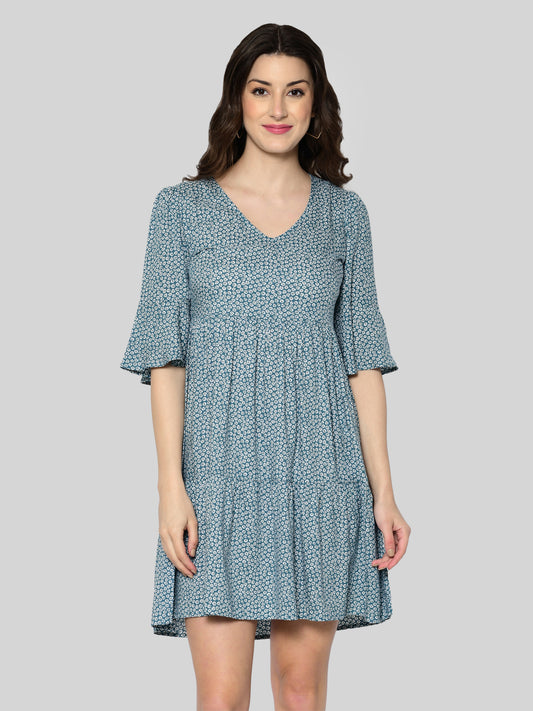 Women A-line Light Blue Above Knee/Mid Thigh Length Dress