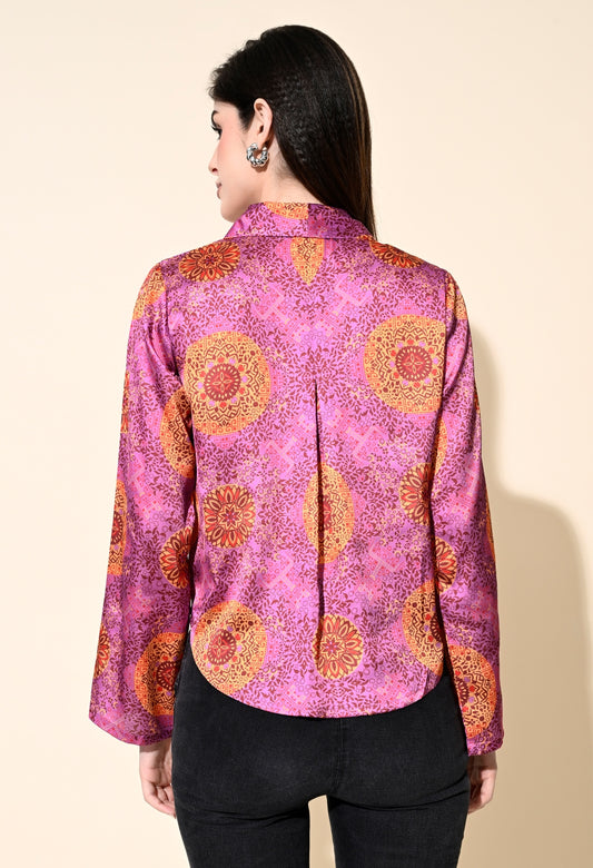 Party Bell Sleeves Printed Women Multicolor Top