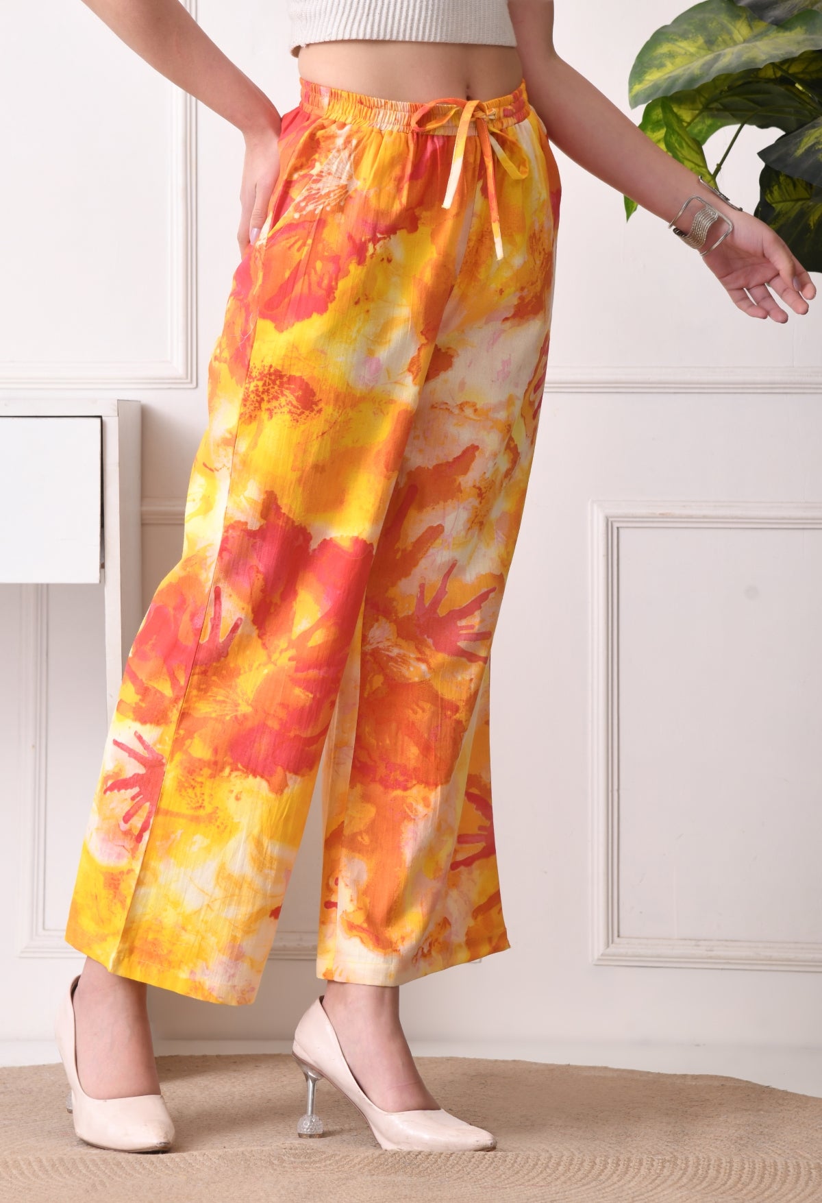Women Loose Fit Multicolor Pure Cotton Trousers