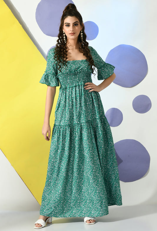 Women Fit and Flare Green Maxi/Full Length Dress