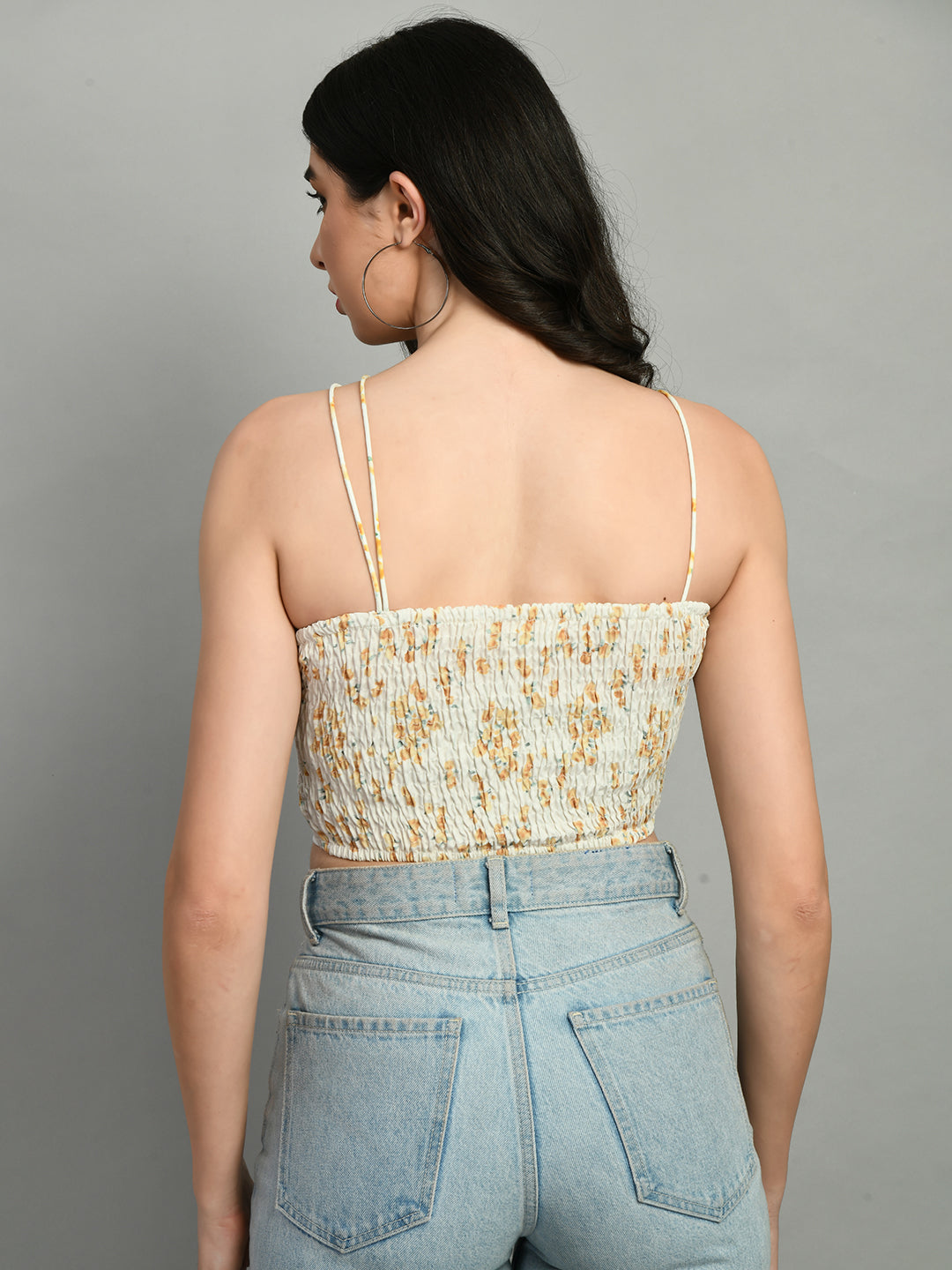 Casual Noodle Straps Printed Women Yellow, Dark Green, White Top