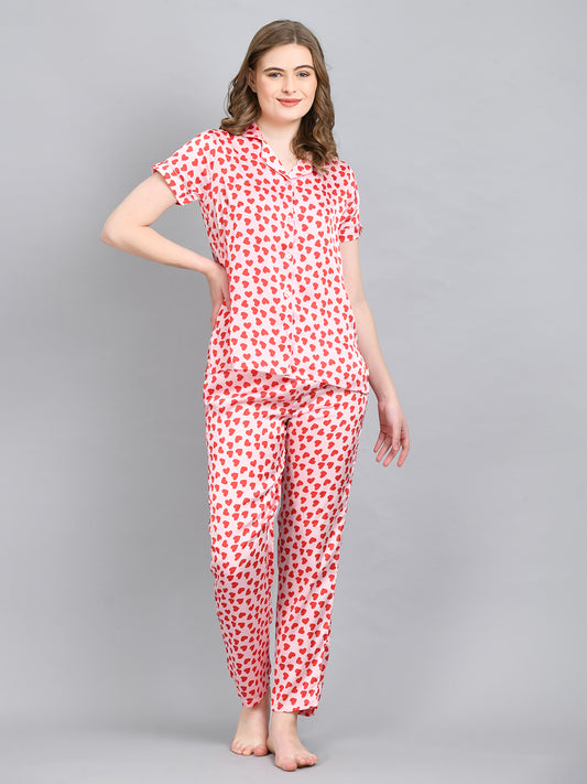 Women Top & Shorts Set Red Solid