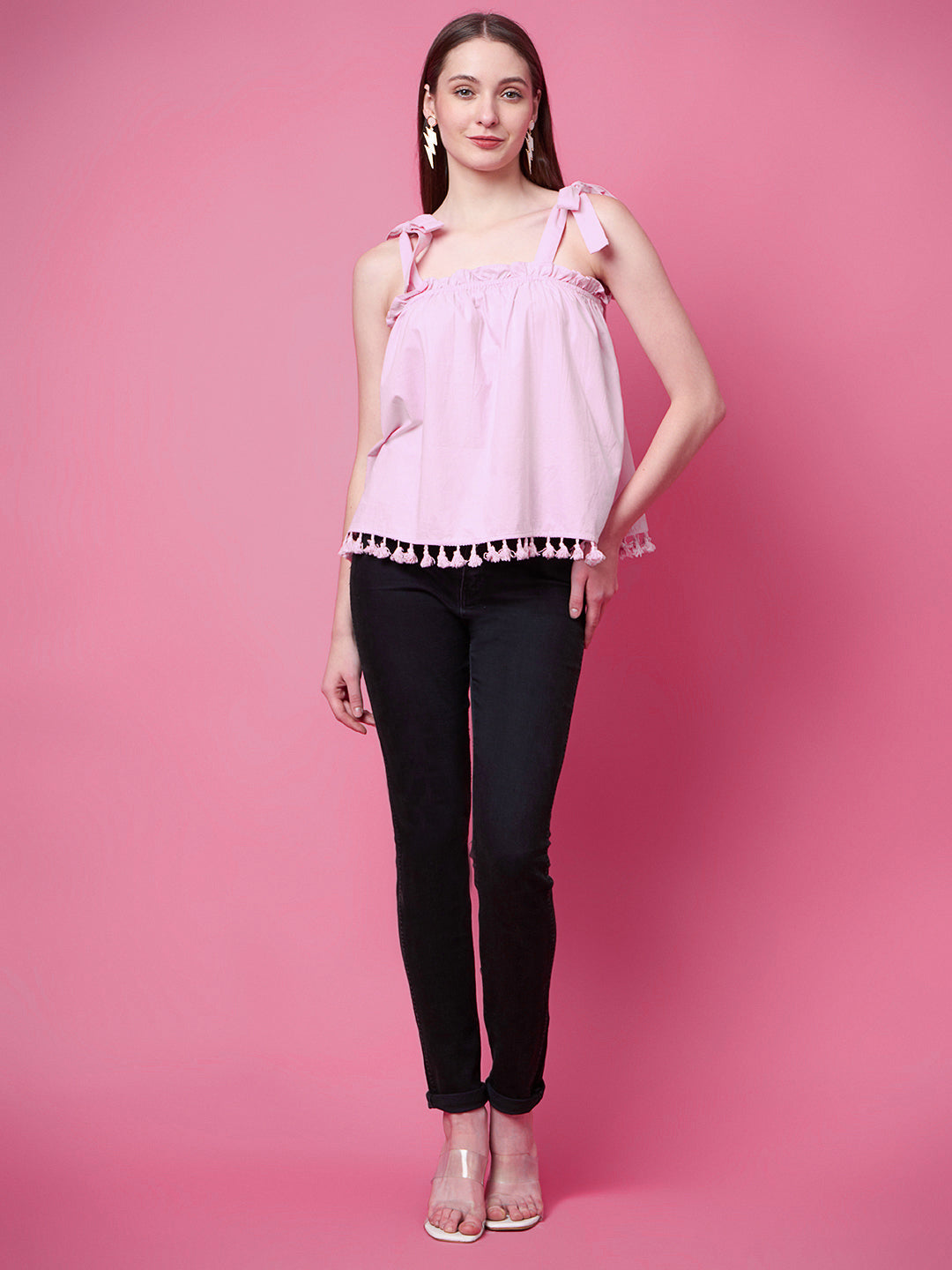 Party Sleeveless Solid Women Pink Top