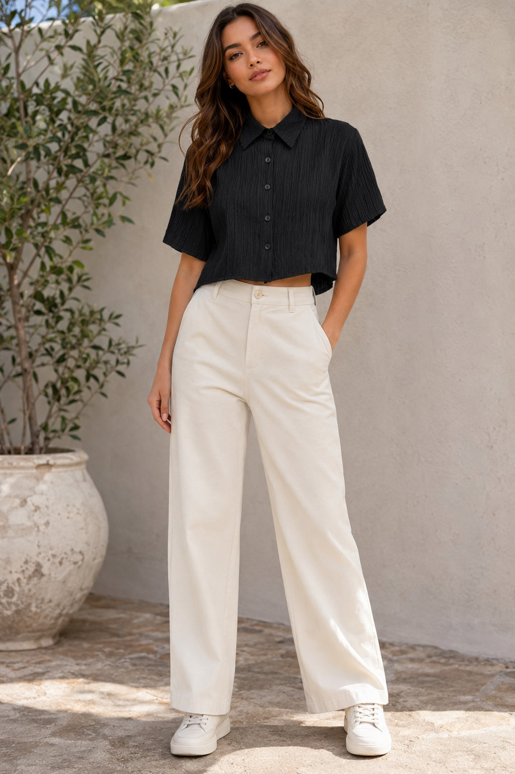 Casual Regular Sleeves Solid Women Black Top