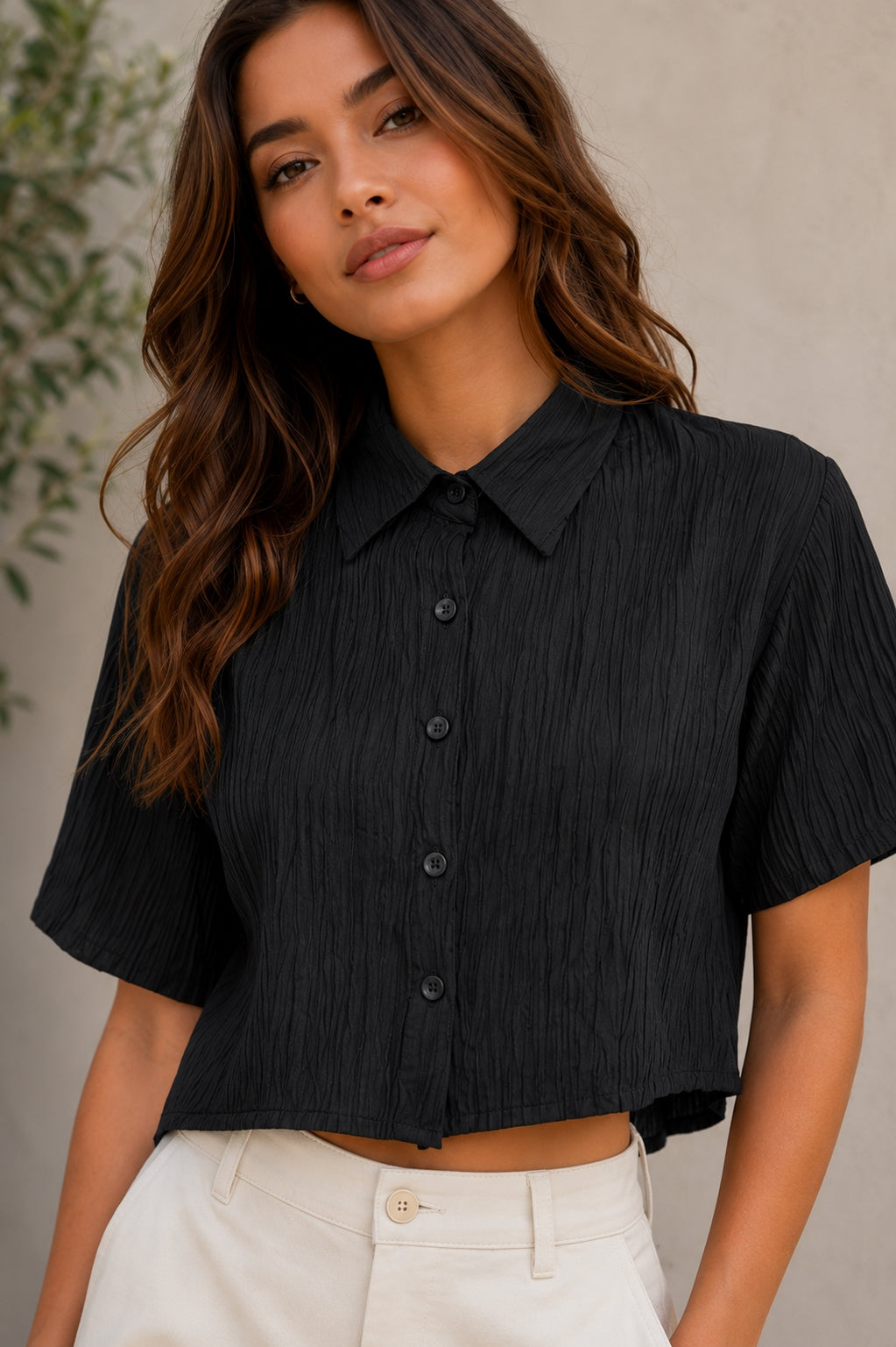 Casual Regular Sleeves Solid Women Black Top