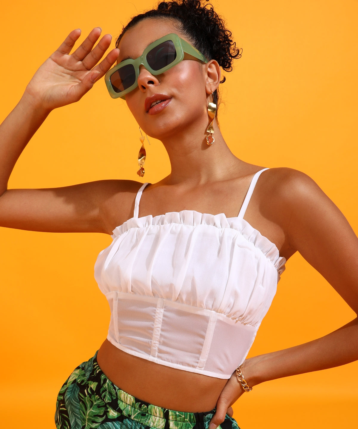 Casual Noodle Straps Solid Women White Top