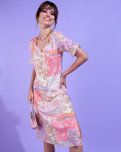 Women A-line Multicolor Midi/Calf Length Dress