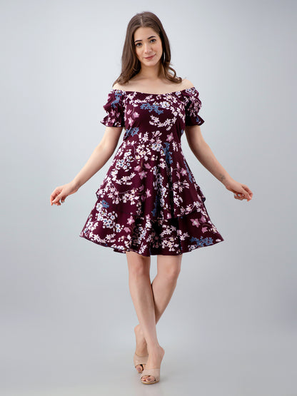 Women Layered Maroon Above Knee/Mid Thigh Length Dress