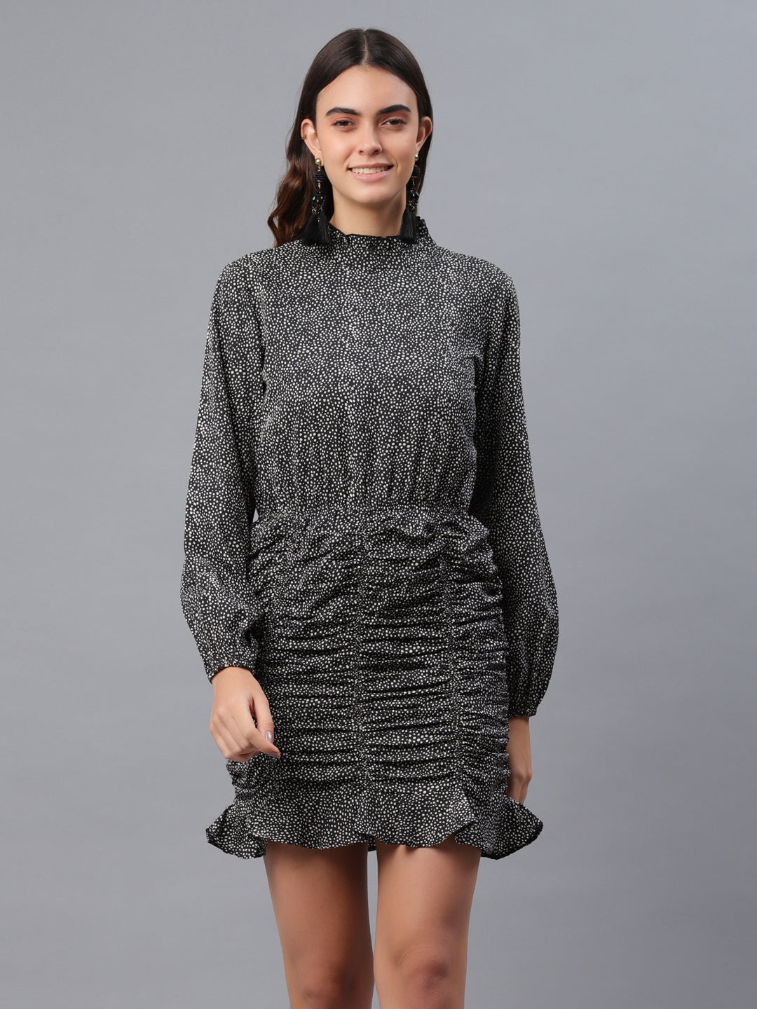 Women Balloon/Bubble Black Mini/Short Dress