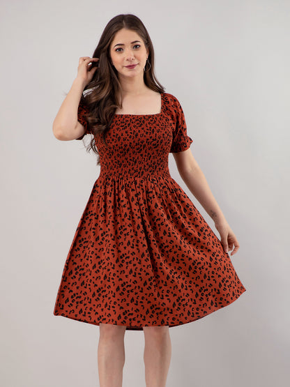 Women Fit and Flare Brown Knee Length Dress