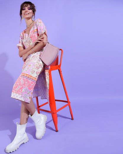 Women A-line Multicolor Midi/Calf Length Dress