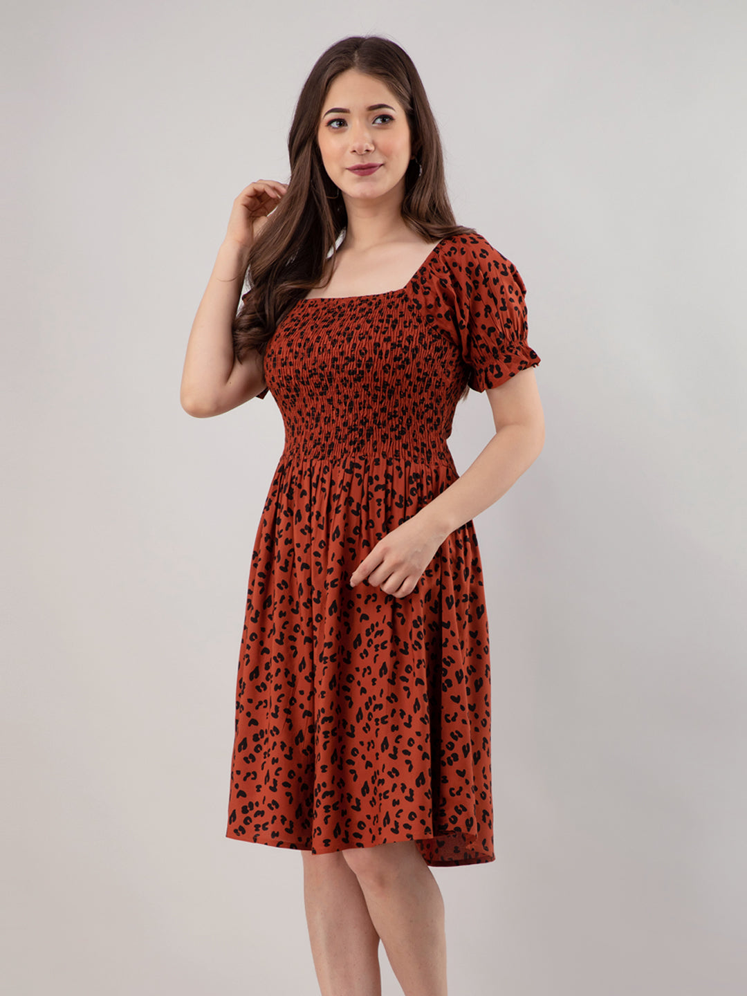 Women Fit and Flare Brown Knee Length Dress
