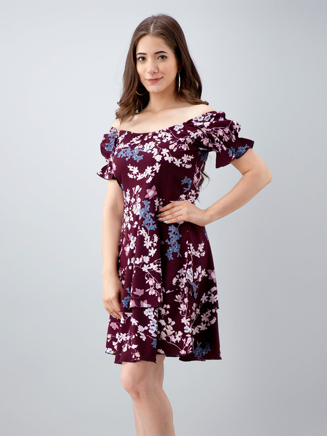 Women Layered Maroon Above Knee/Mid Thigh Length Dress