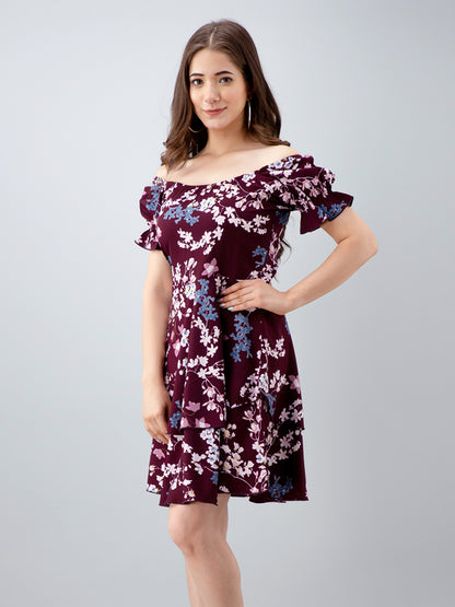 Women Layered Maroon Above Knee/Mid Thigh Length Dress