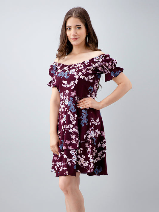 Women Layered Maroon Above Knee/Mid Thigh Length Dress