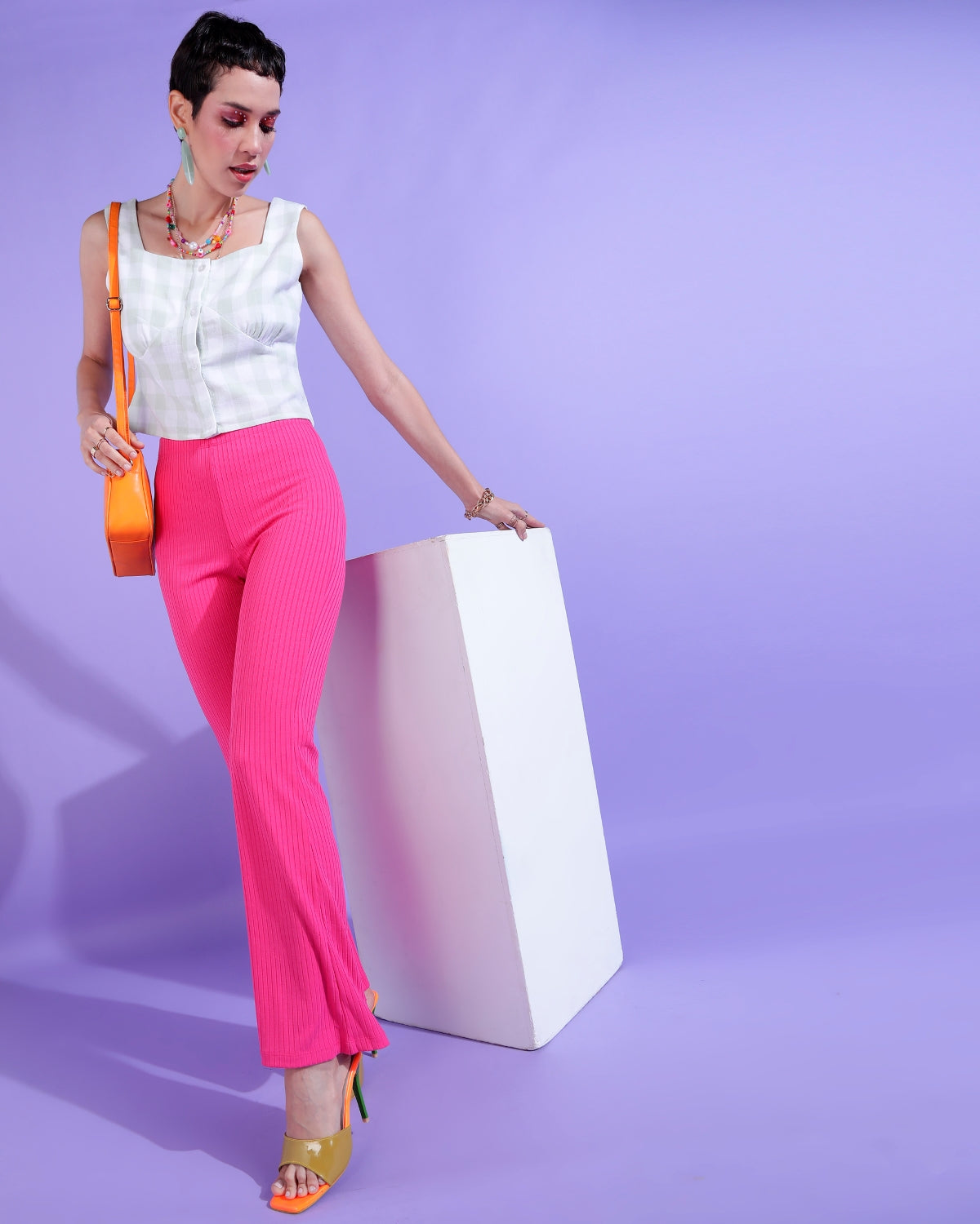 Casual Sleeveless Checkered Women White, Grey Top