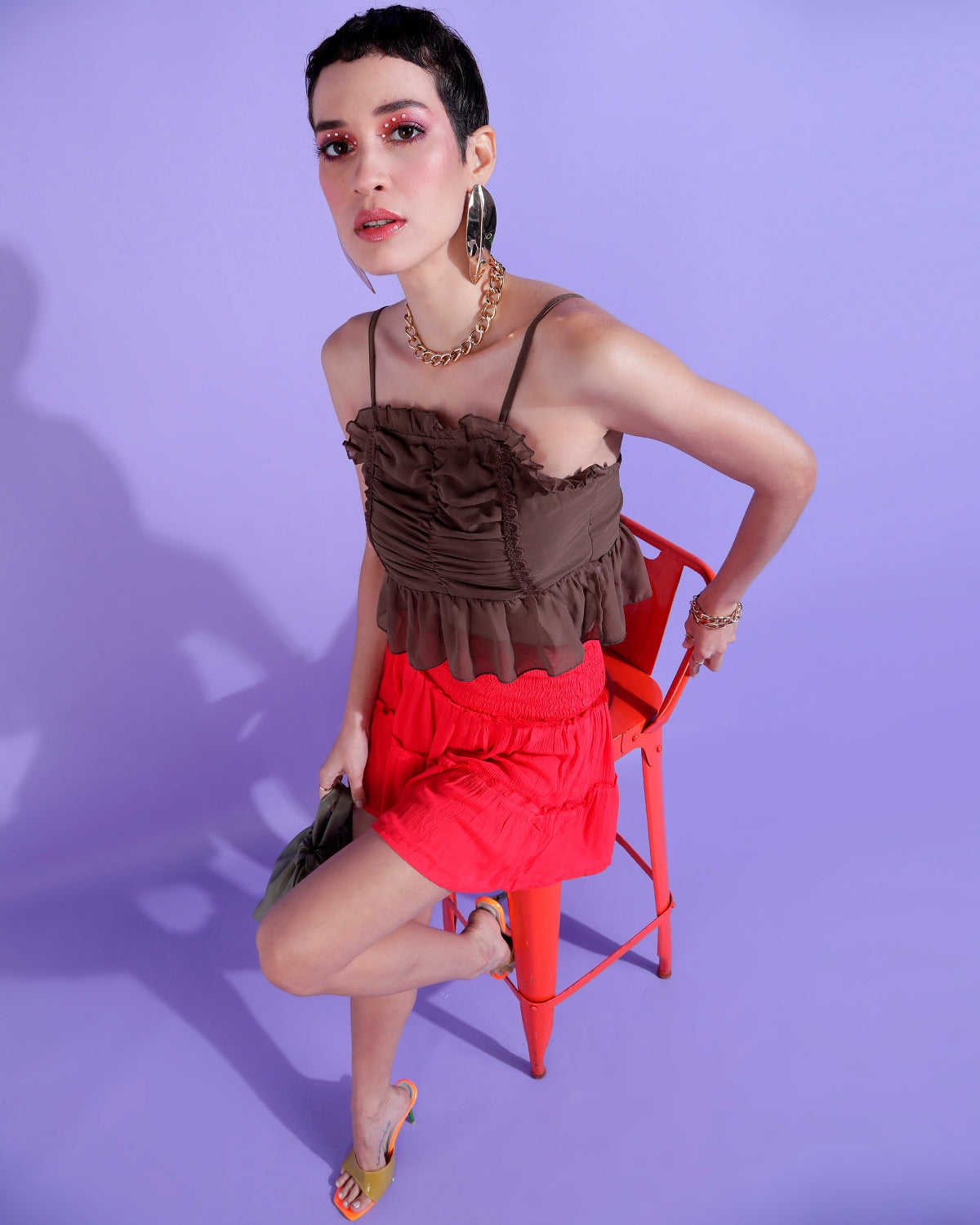 Casual Sleeveless Solid Women Brown Top