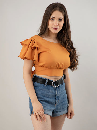 Casual Regular Sleeves Solid Women Brown Top