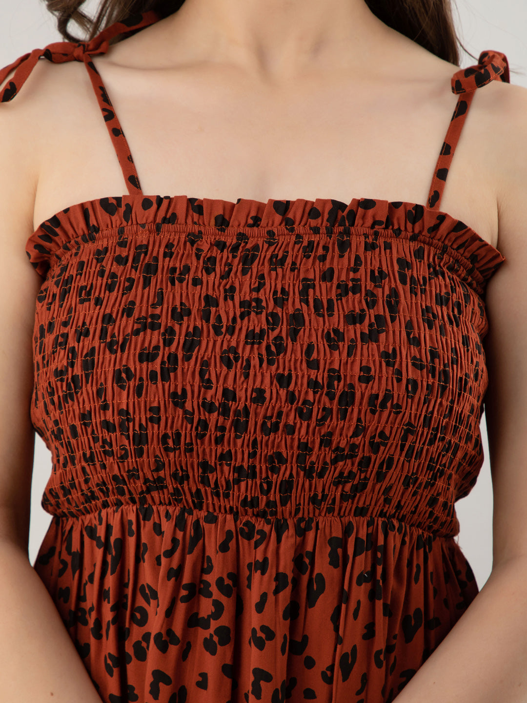 Casual Sleeveless Printed Women Brown Top