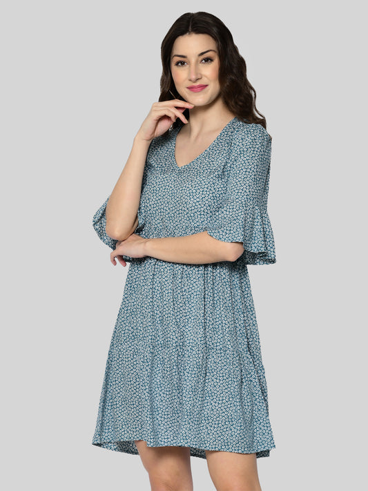 Women A-line Light Blue Above Knee/Mid Thigh Length Dress