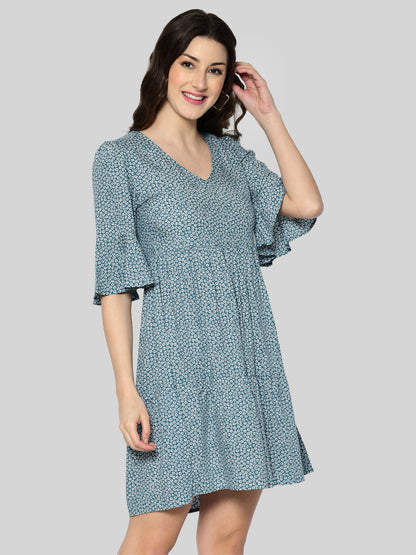Women A-line Light Blue Above Knee/Mid Thigh Length Dress