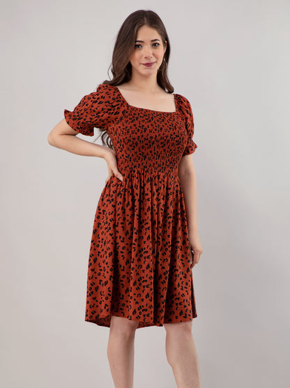 Women Fit and Flare Brown Knee Length Dress