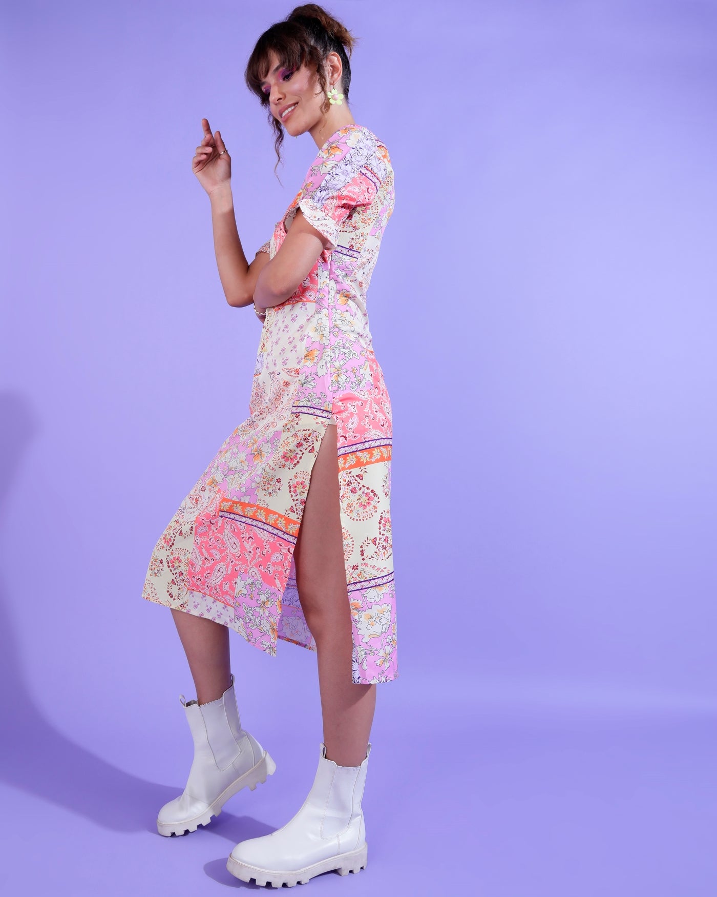 Women A-line Multicolor Midi/Calf Length Dress