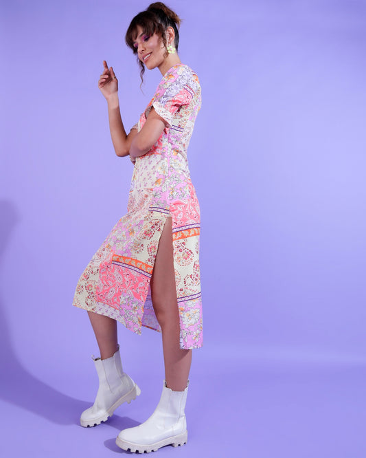 Women A-line Multicolor Midi/Calf Length Dress