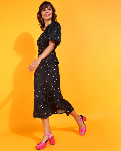 Women A-line Black Ankle Length Dress