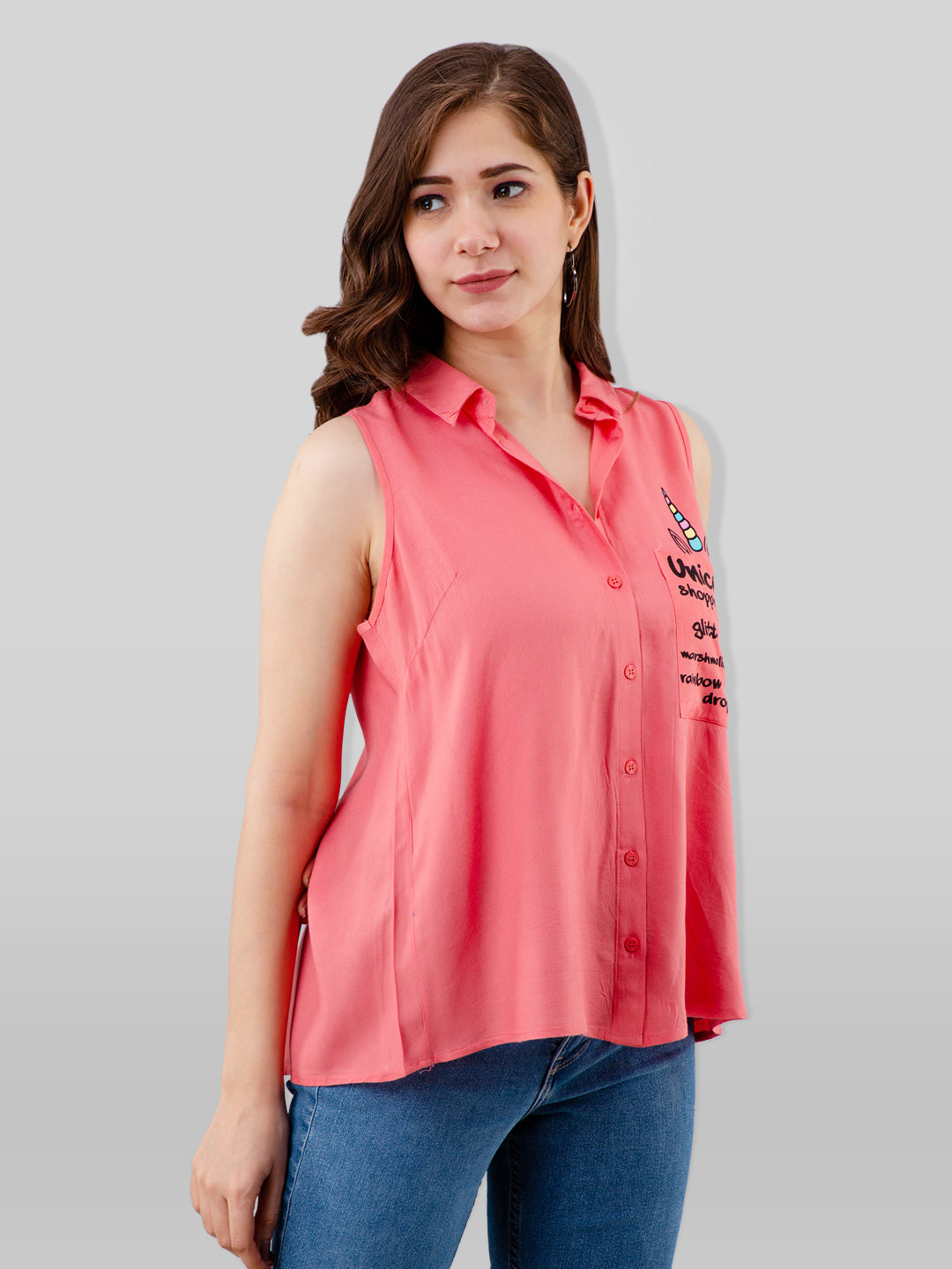 Casual Sleeveless Solid Women Pink Top