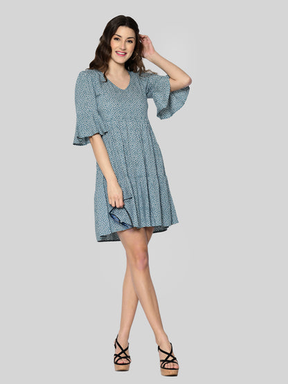 Women A-line Light Blue Above Knee/Mid Thigh Length Dress