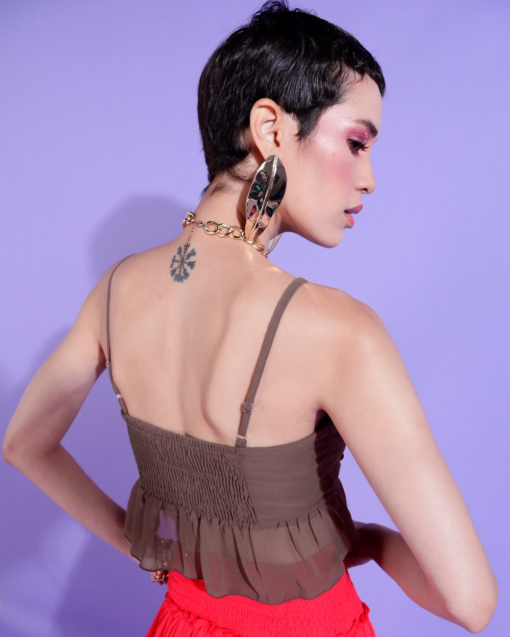 Casual Sleeveless Solid Women Brown Top
