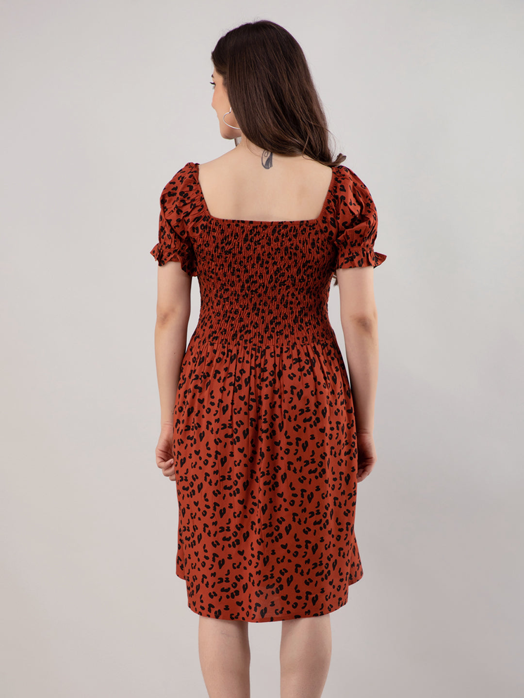 Women Fit and Flare Brown Knee Length Dress