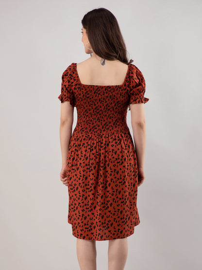 Women Fit and Flare Brown Knee Length Dress