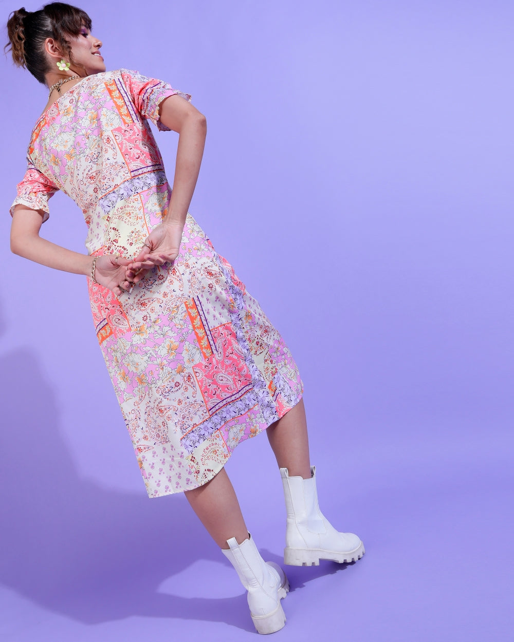 Women A-line Multicolor Midi/Calf Length Dress