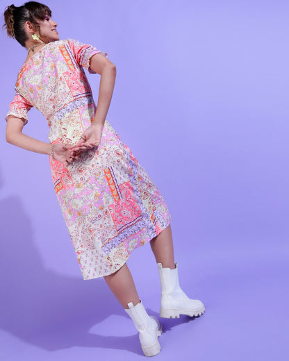 Women A-line Multicolor Midi/Calf Length Dress