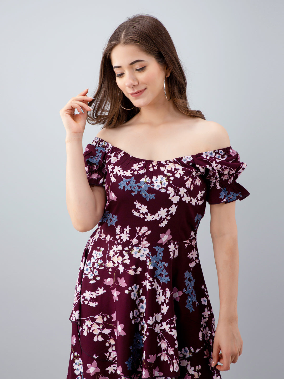 Women Layered Maroon Above Knee/Mid Thigh Length Dress