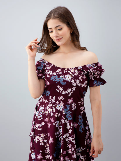 Women Layered Maroon Above Knee/Mid Thigh Length Dress