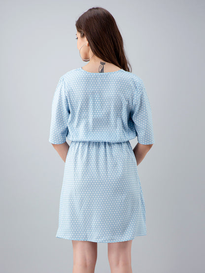 Women Tiered Light Blue Above Knee/Mid Thigh Length Dress