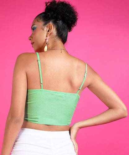 Casual Noodle Straps Solid Women Light Green Top