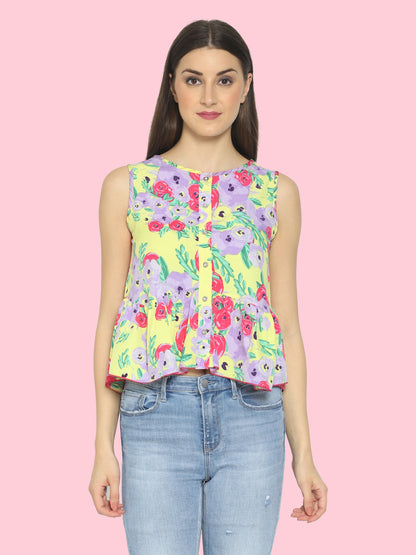 Casual Sleeveless Printed Women Multicolor Top