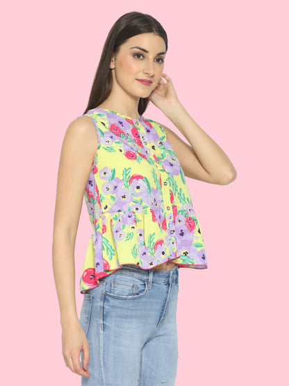 Casual Sleeveless Printed Women Multicolor Top