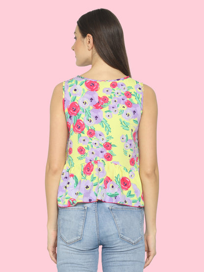 Casual Sleeveless Printed Women Multicolor Top