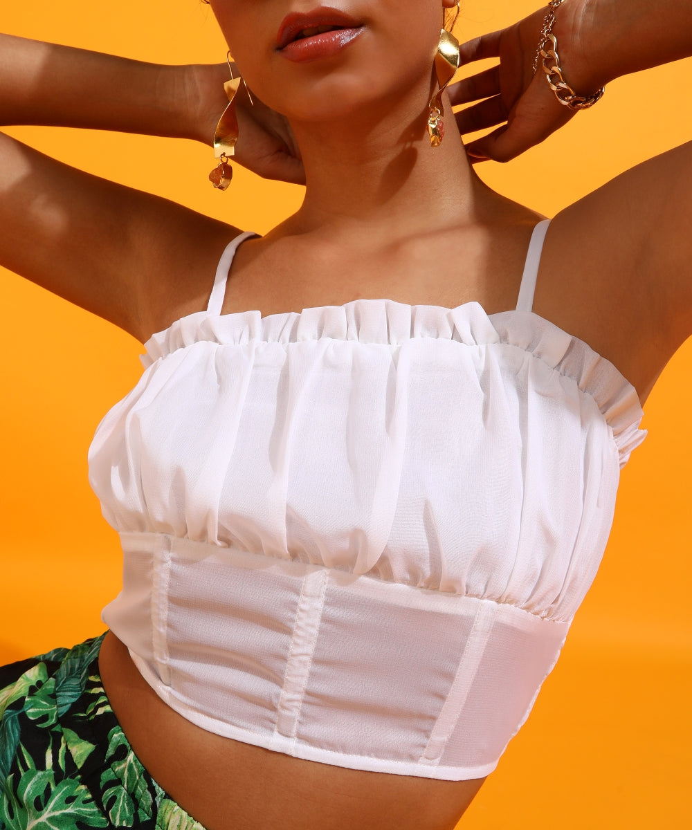 Casual Noodle Straps Solid Women White Top
