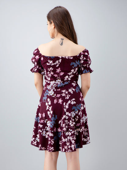 Women Layered Maroon Above Knee/Mid Thigh Length Dress