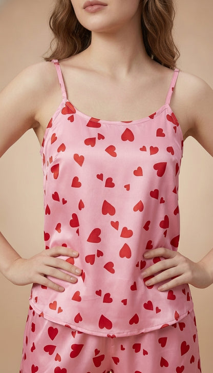 Women Top & Shorts Set Pink Floral Print