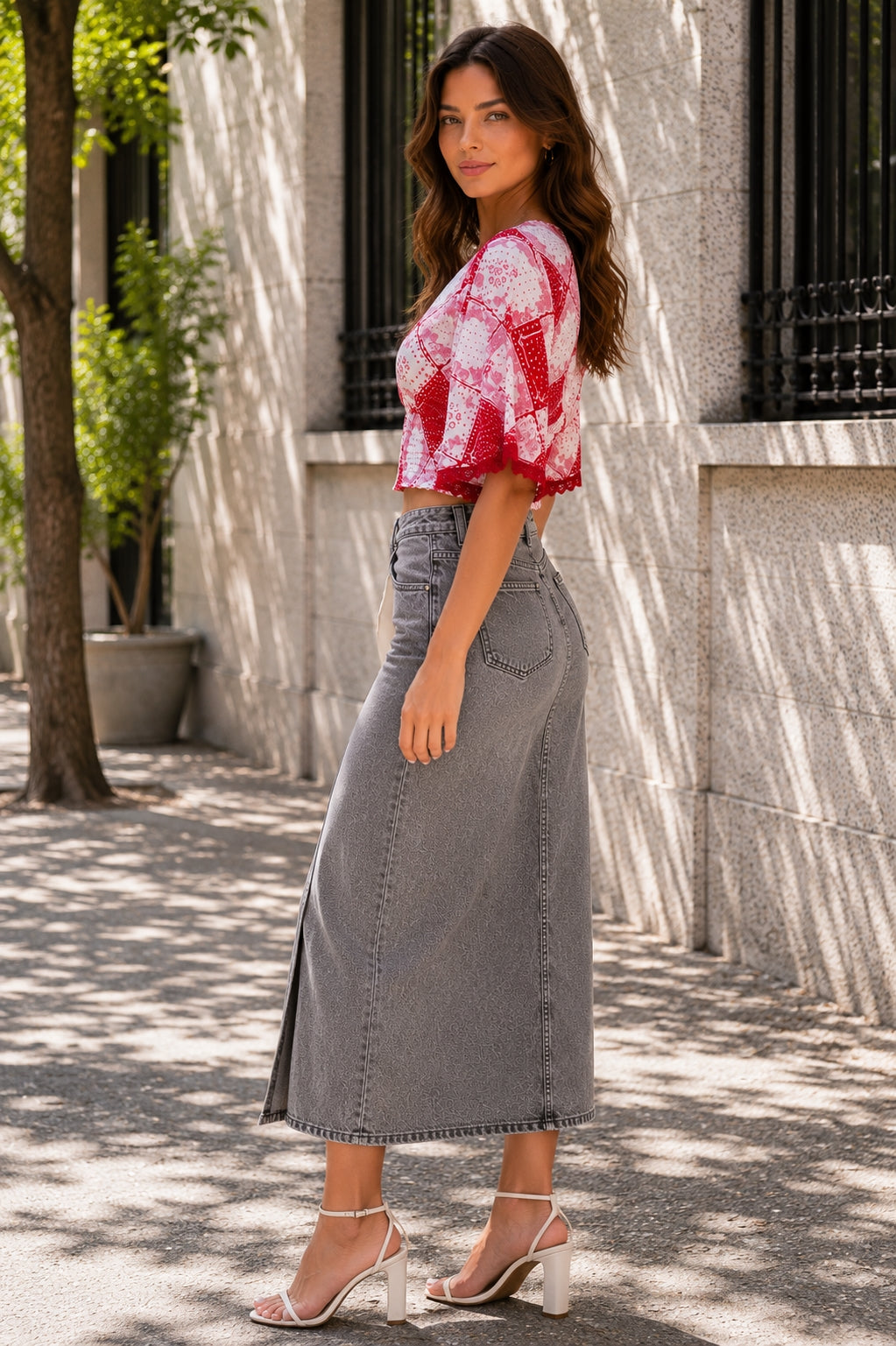 Casual Bell Sleeves Printed Women Red Top