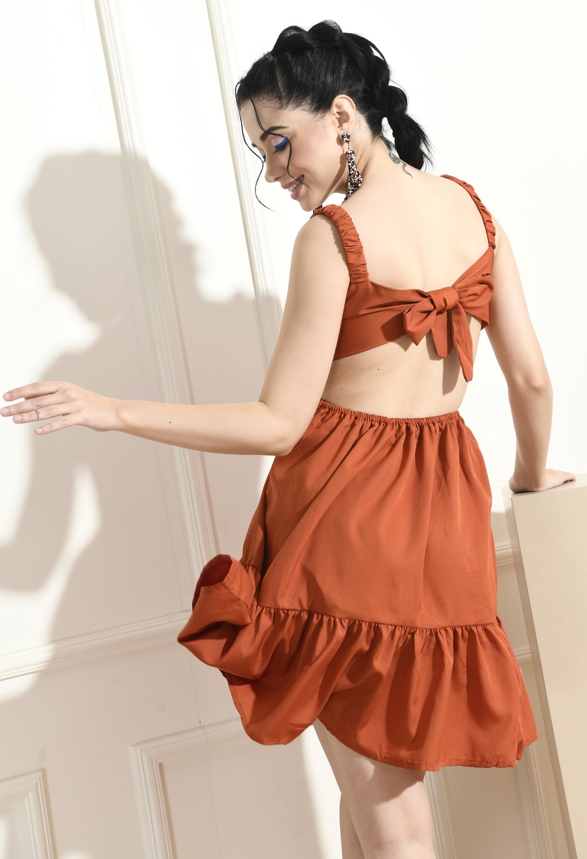 Women Fit and Flare Orange Knee Length Dress
