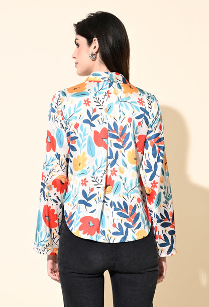 Party Bell Sleeves Printed Women Multicolor Top