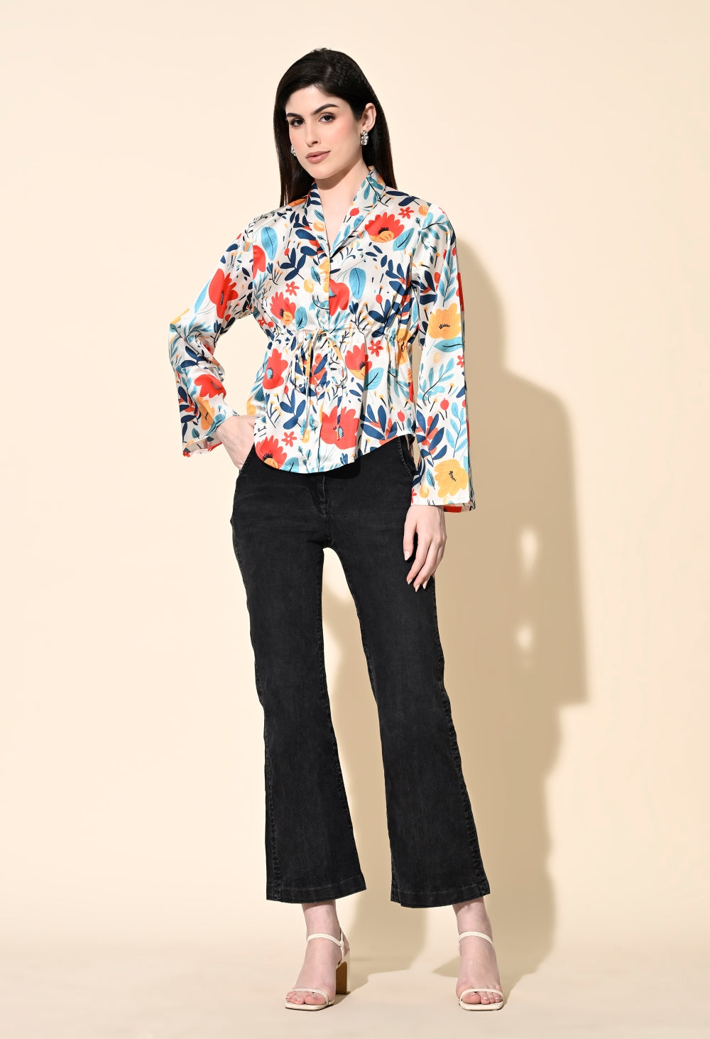 Party Bell Sleeves Printed Women Multicolor Top
